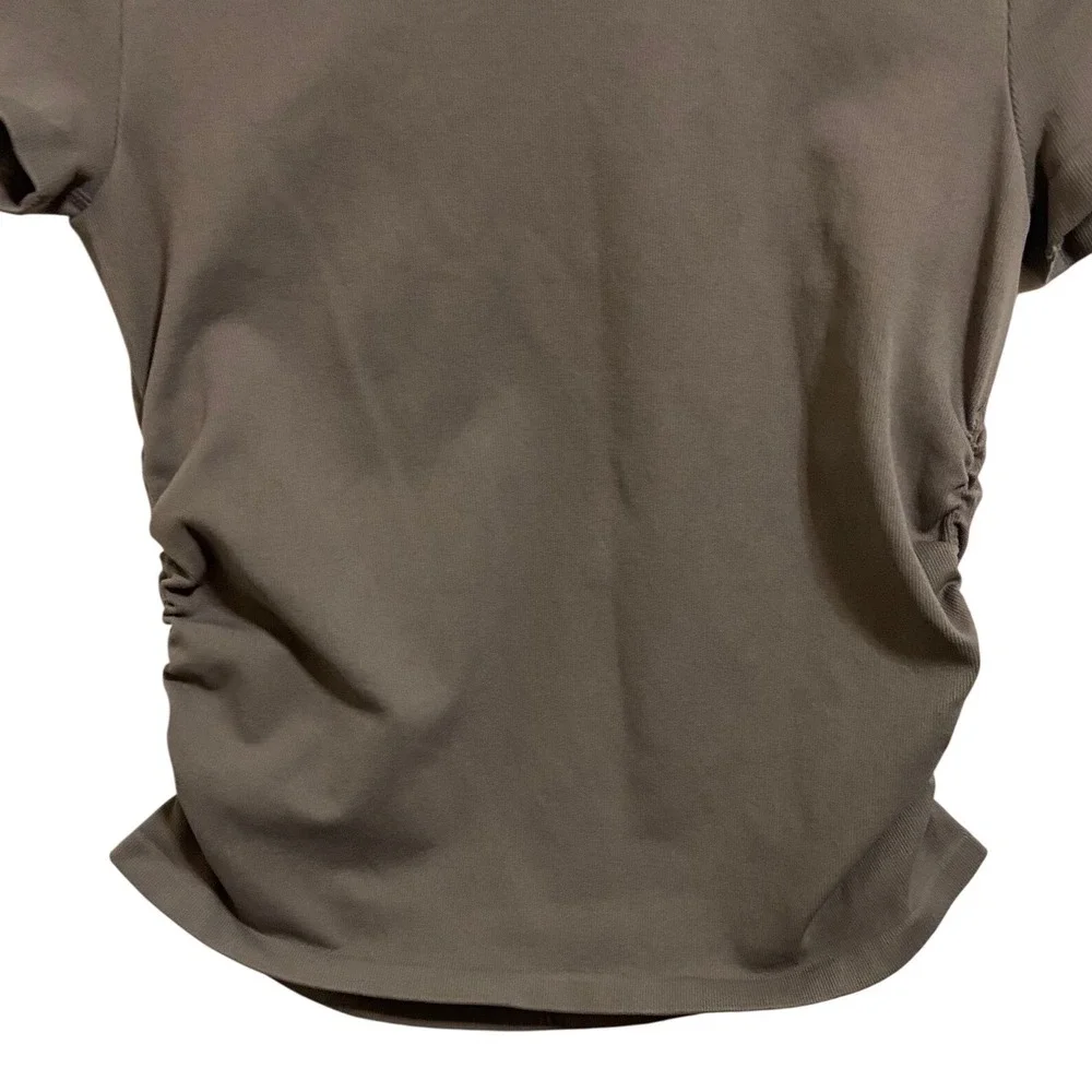 OQQ Ruched Side Short Sleeve Tee Brown Athletic‎ Coachella Festival Bodycon M